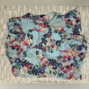 Zac & Rachel Floral Ruffle Sleeve Women’s Top - Light Blue